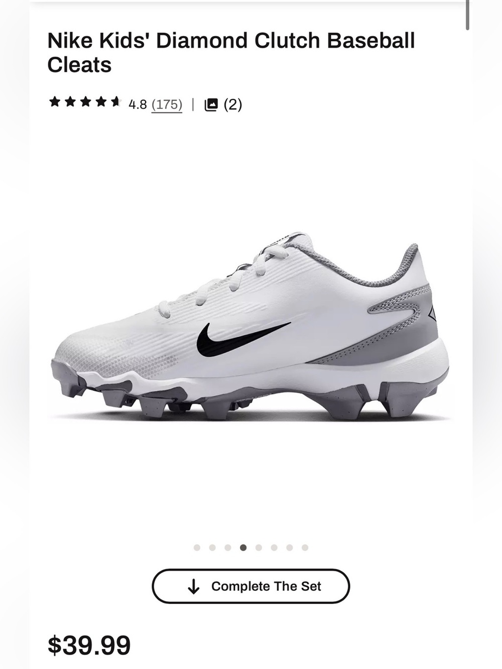 Nike Kids White and Black Baseball Cleats